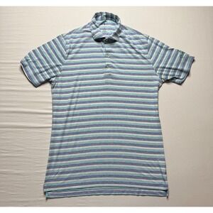 Johnnie O Top Shelf Golf Polo Mens Medium Blue Stripe Stretch Hershey Hotel‎
